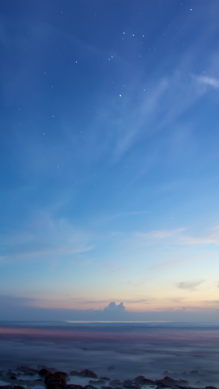 Clear sky Wallpaper 4K, Sunset, Dusk, Blue sky, Starry sky